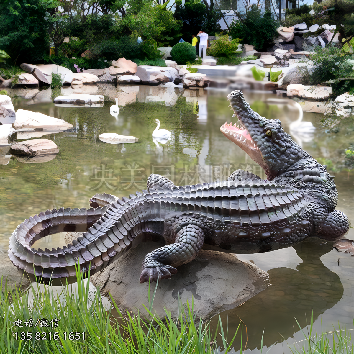 玻璃鋼仿真回頭鱷魚雕塑