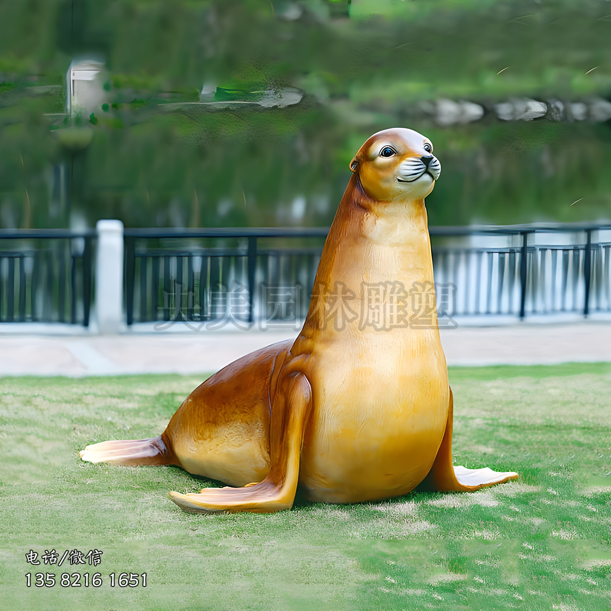 玻璃鋼黃褐色海豹雕塑