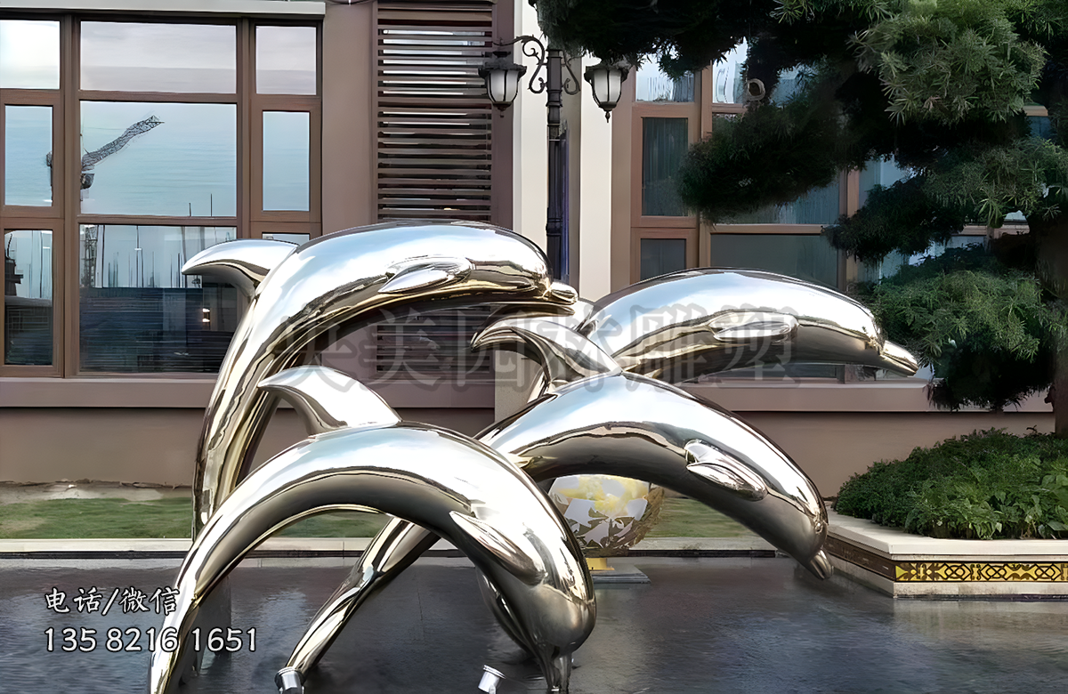 小區(qū)庭院不銹鋼海豚雕塑