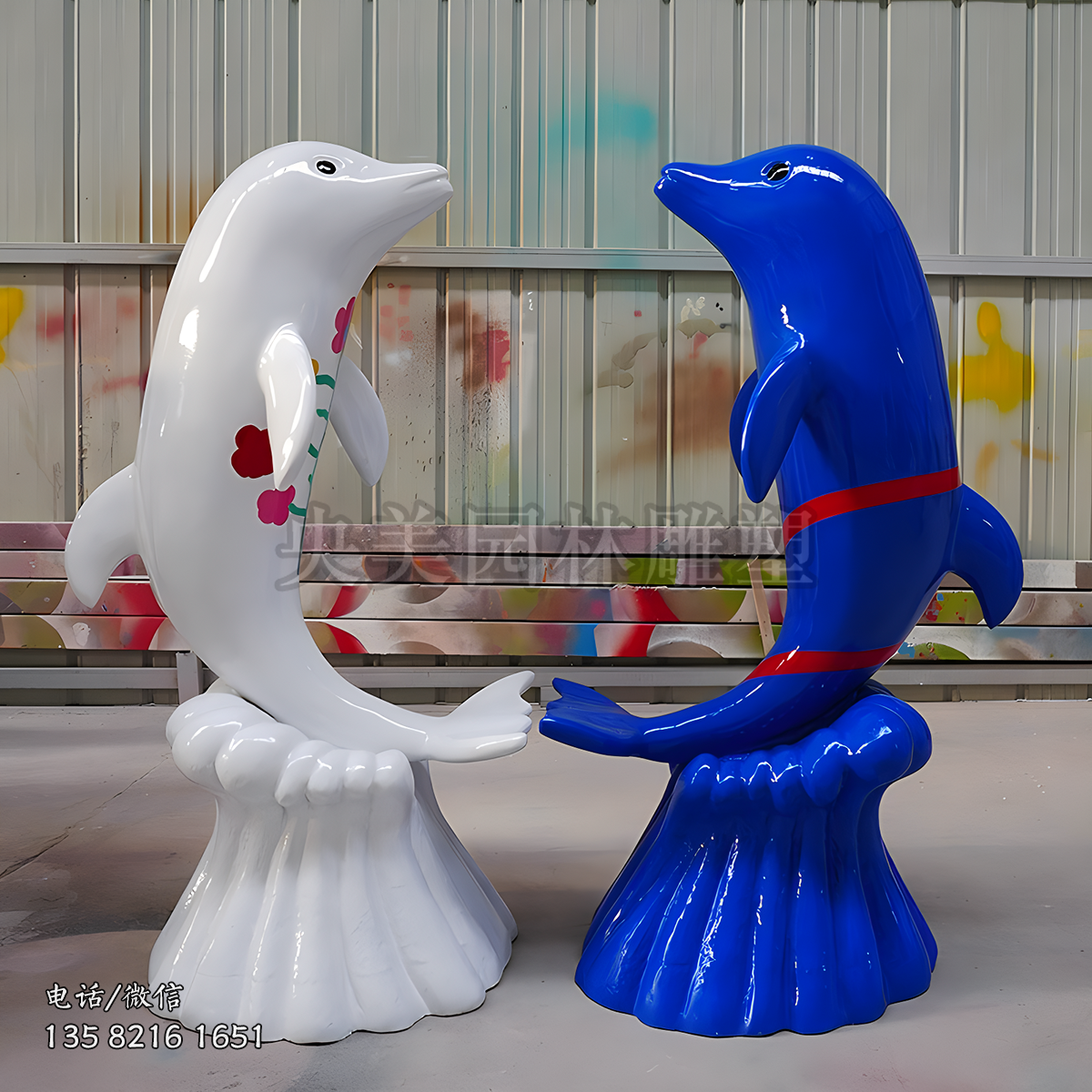 情侶玻璃鋼海豚雕塑