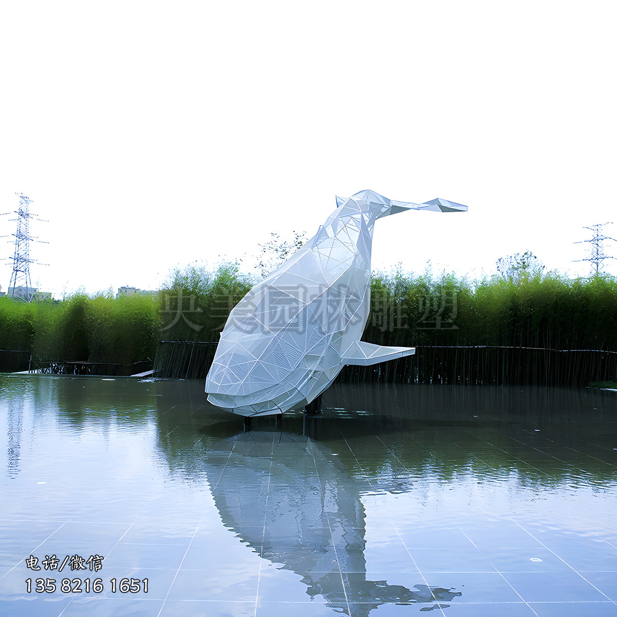 不銹鋼網(wǎng)格鯨魚雕塑