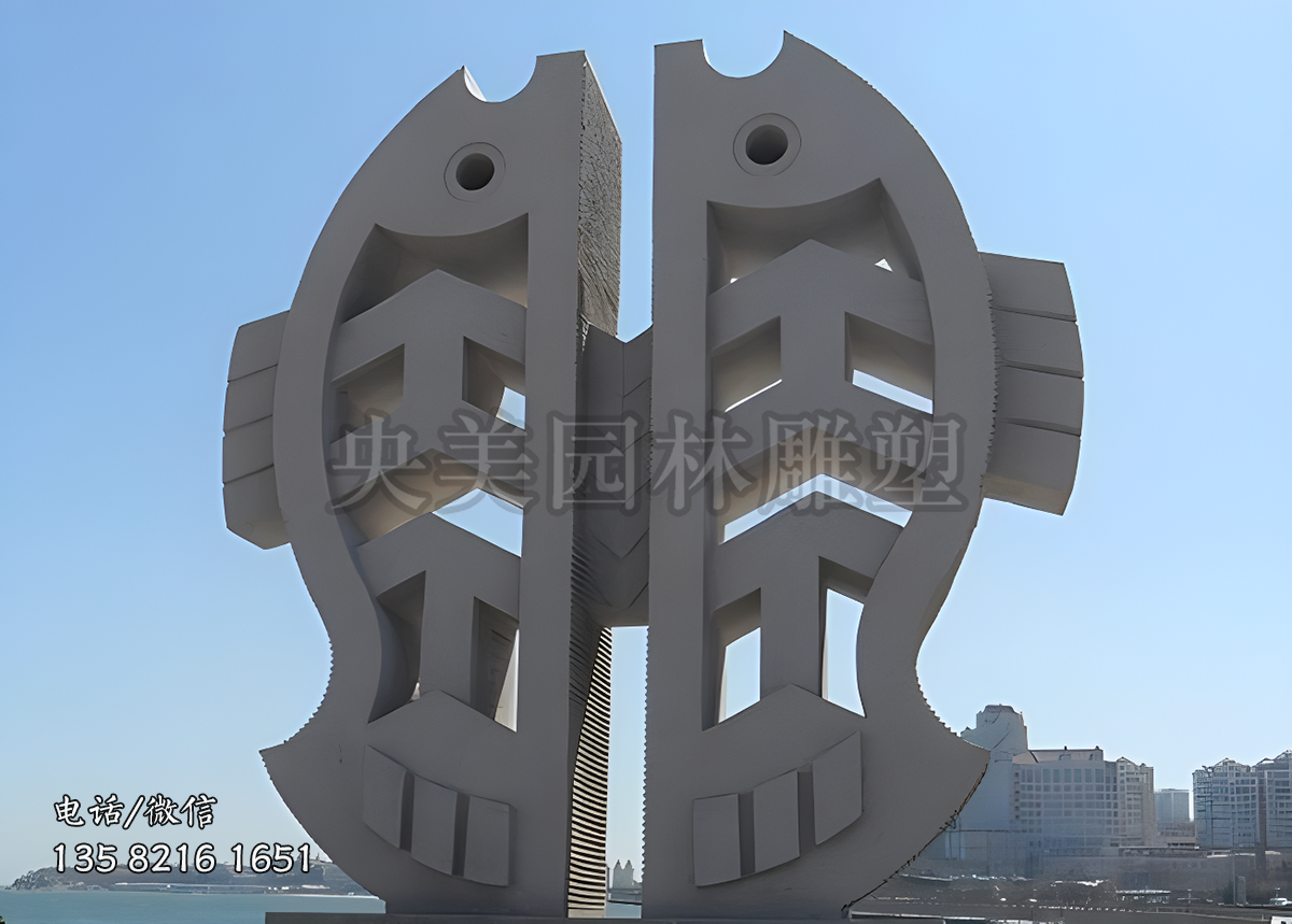 花崗巖石雕抽象魚雕塑