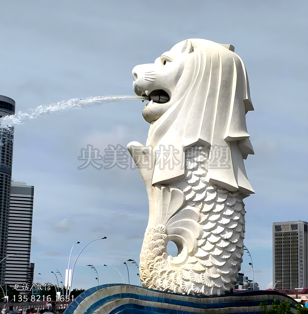 噴水魚尾獅漢白玉石雕