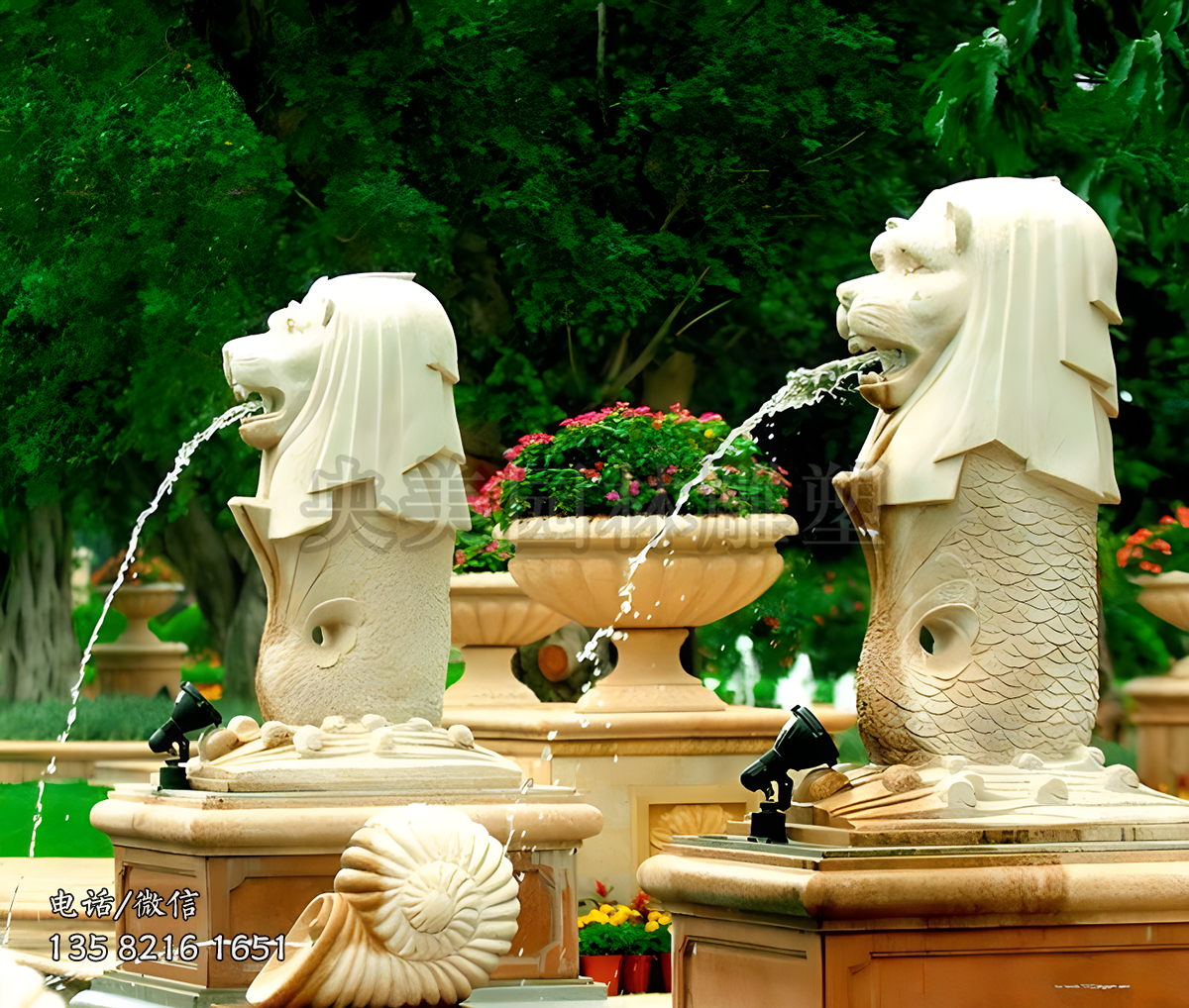 吐水魚尾獅水景裝飾動(dòng)物雕塑