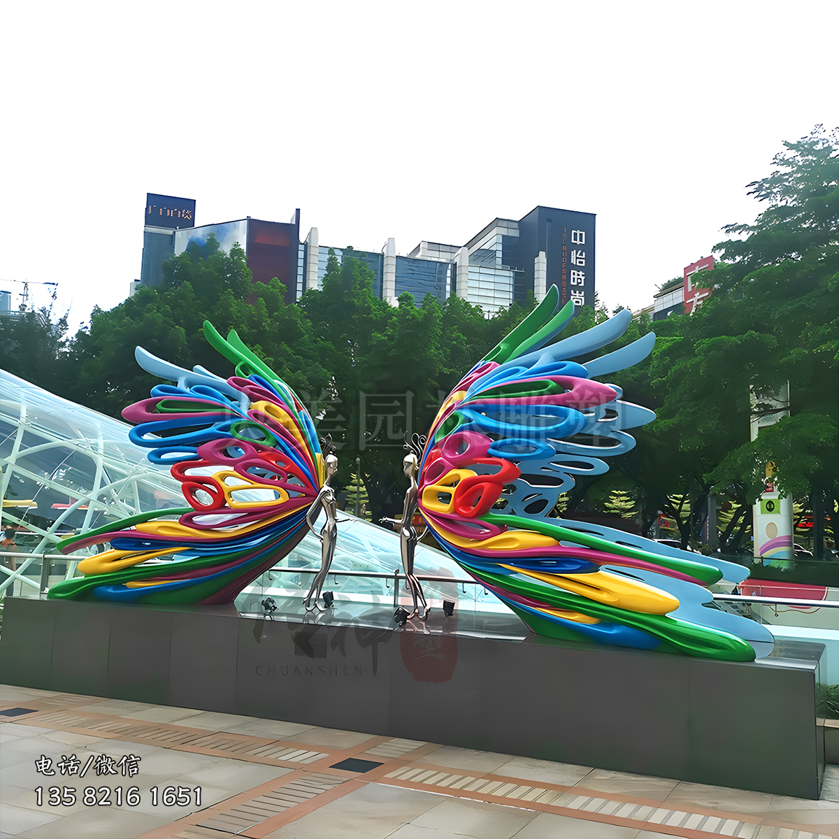 不銹鋼彩繪蝴蝶造型公仔形象雕塑