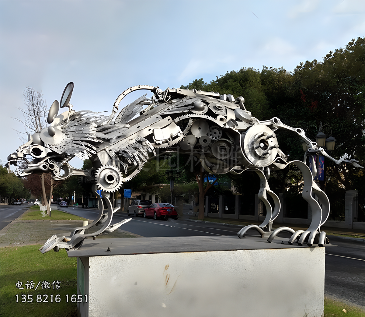 不銹鋼機械狼雕塑