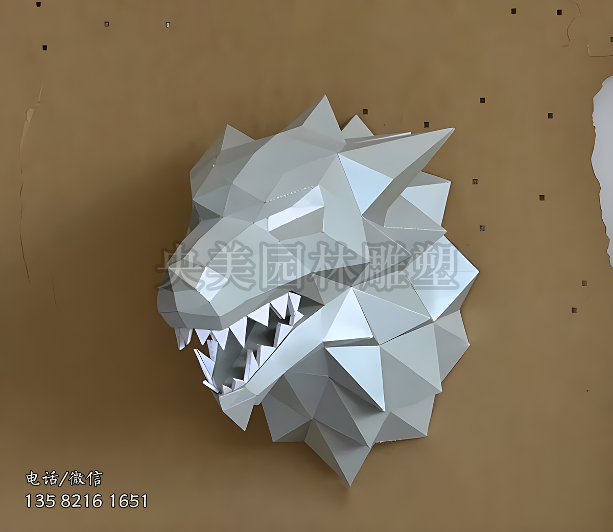 不銹鋼切面狼頭雕塑擺件