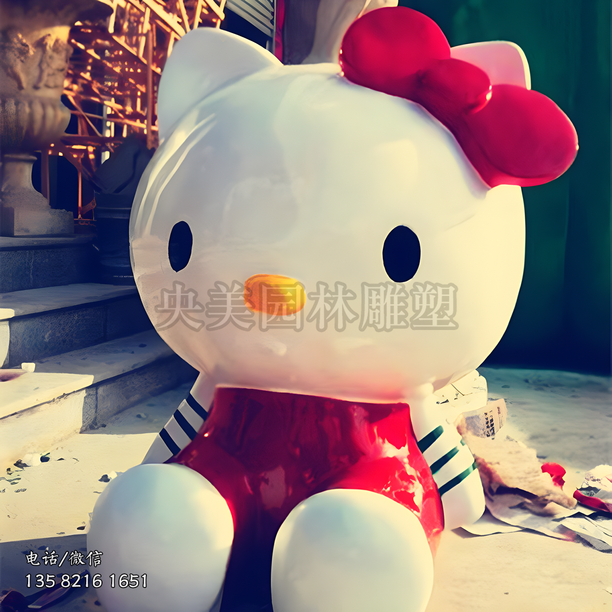浪漫配色的kitty雕塑
