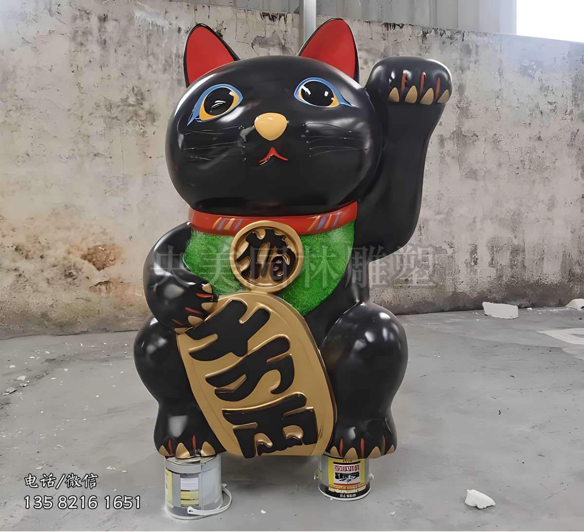 千萬兩黑色招財貓雕塑擺件