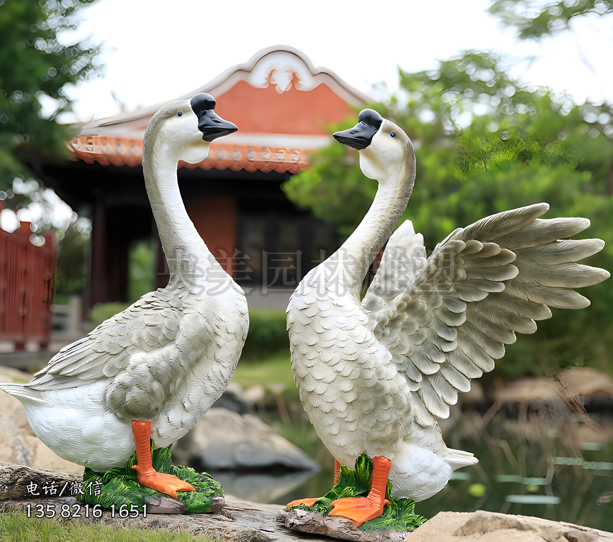 灰色的仿真鵝雕塑