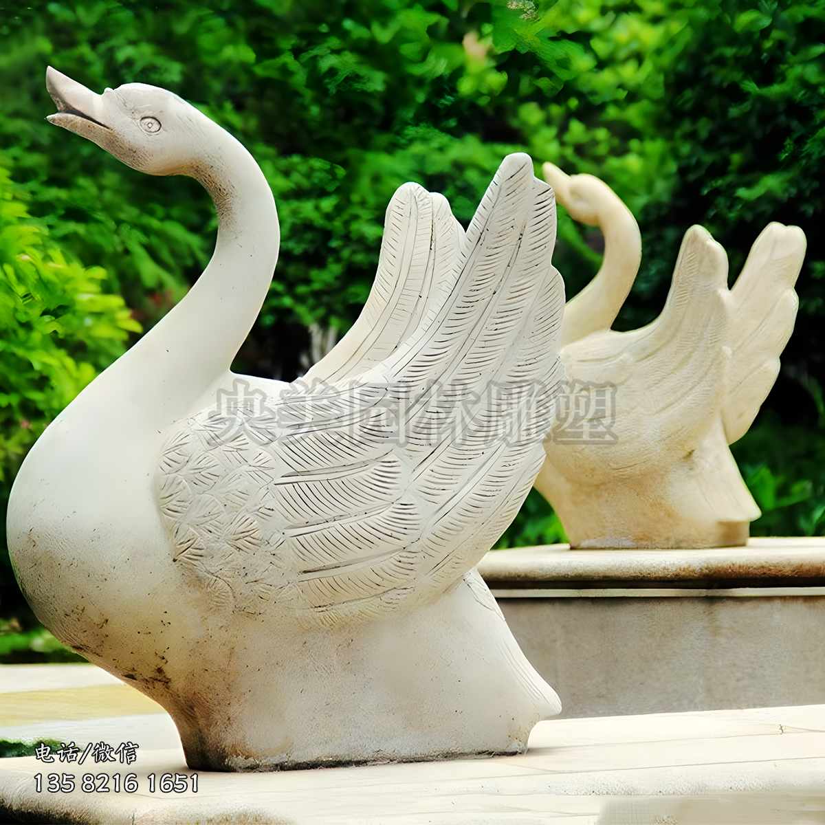 大理石石材天鵝噴水動物雕塑