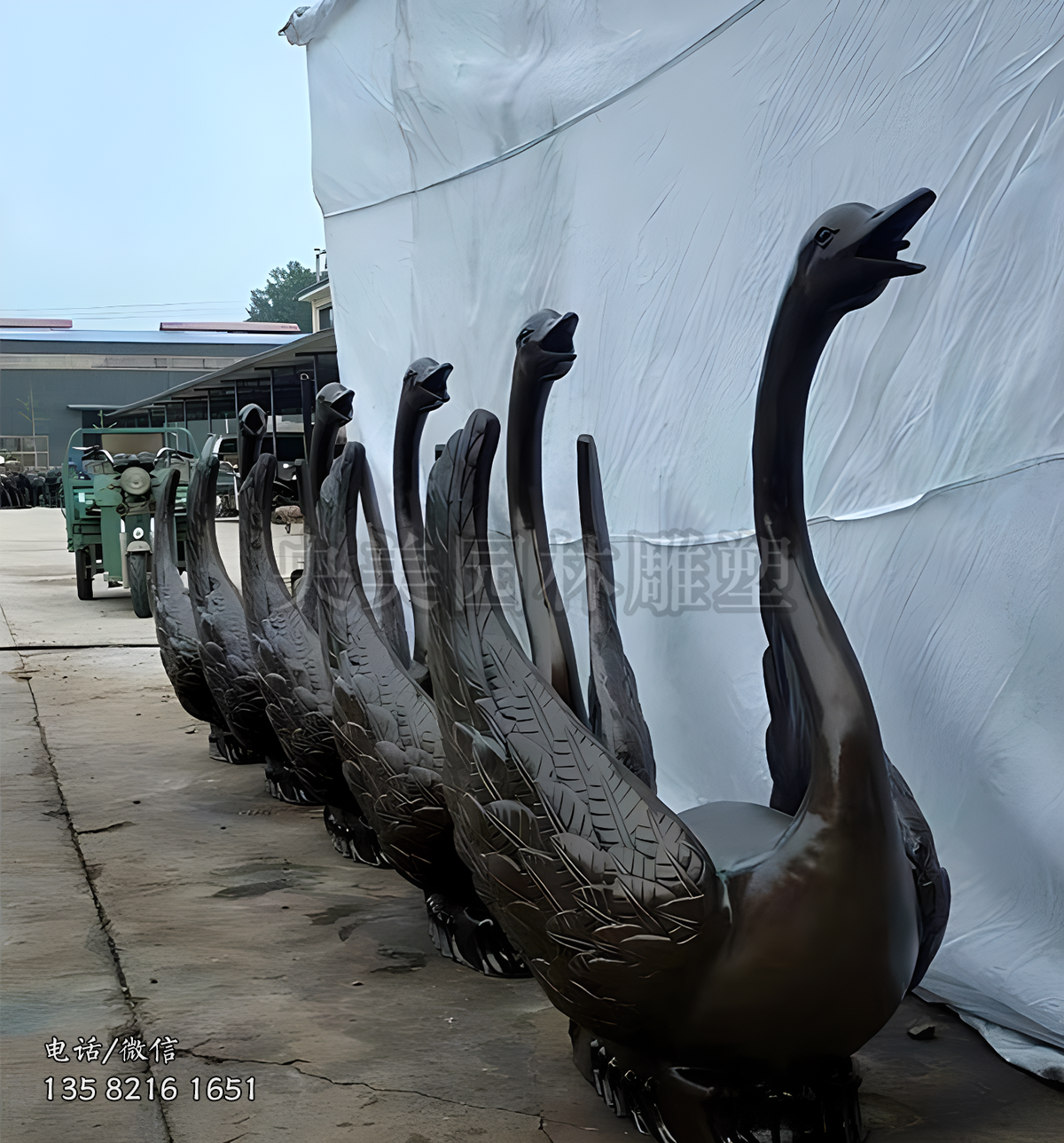 噴水天鵝動物雕塑擺件