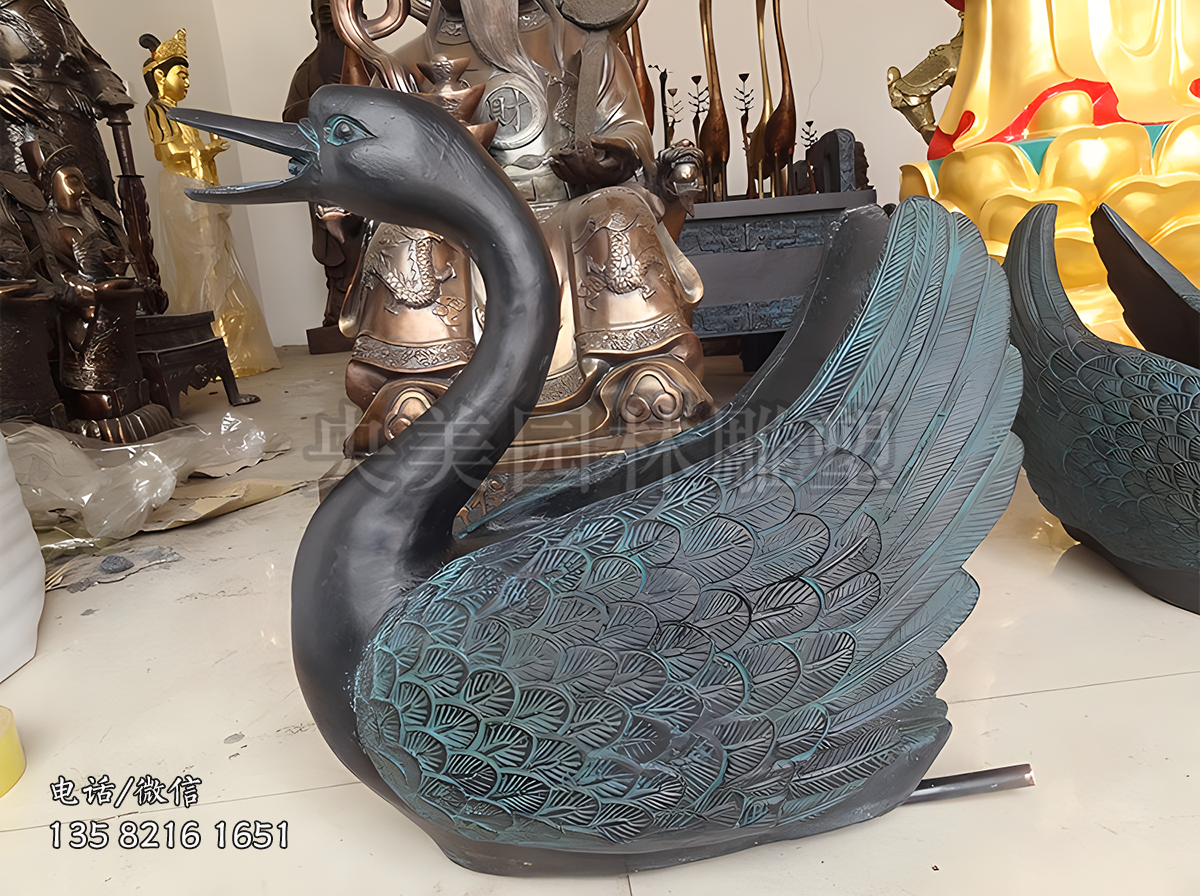 青銅天鵝雕塑擺件