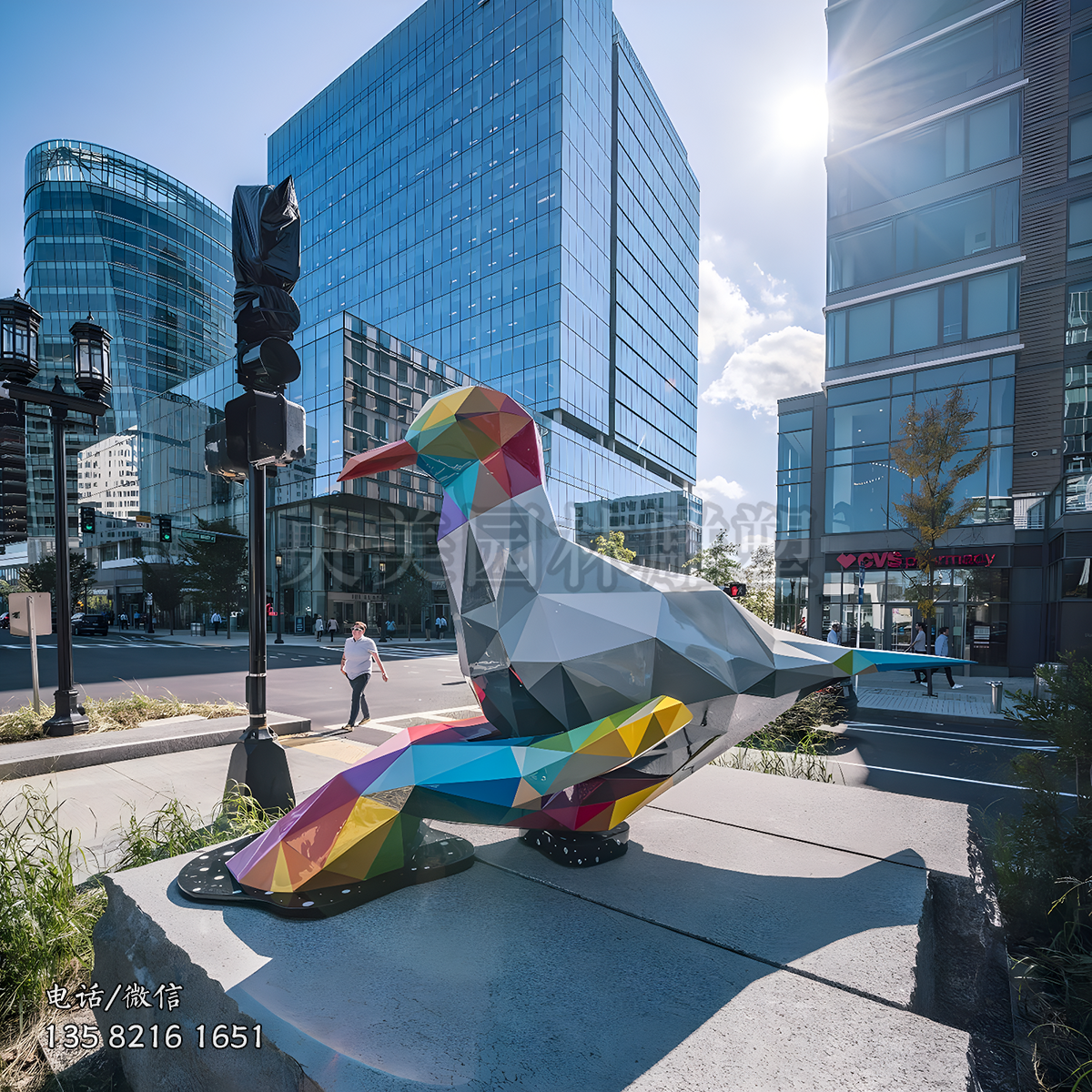 幾何切面不銹鋼噴鍍鴿子雕塑