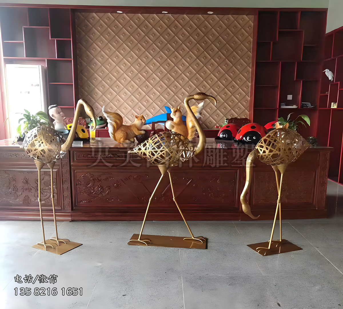 網(wǎng)格鏤空不銹鋼火烈鳥(niǎo)雕塑