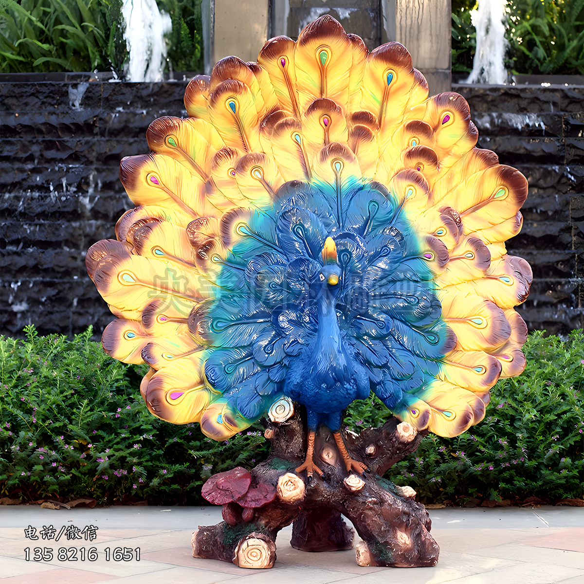 玻璃鋼孔雀開屏仿真動物雕塑