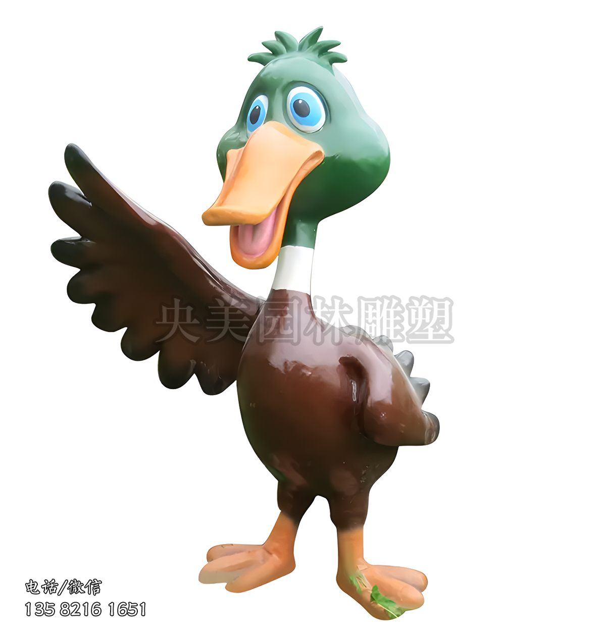 伸翅膀指揮的卡通鴨子雕塑