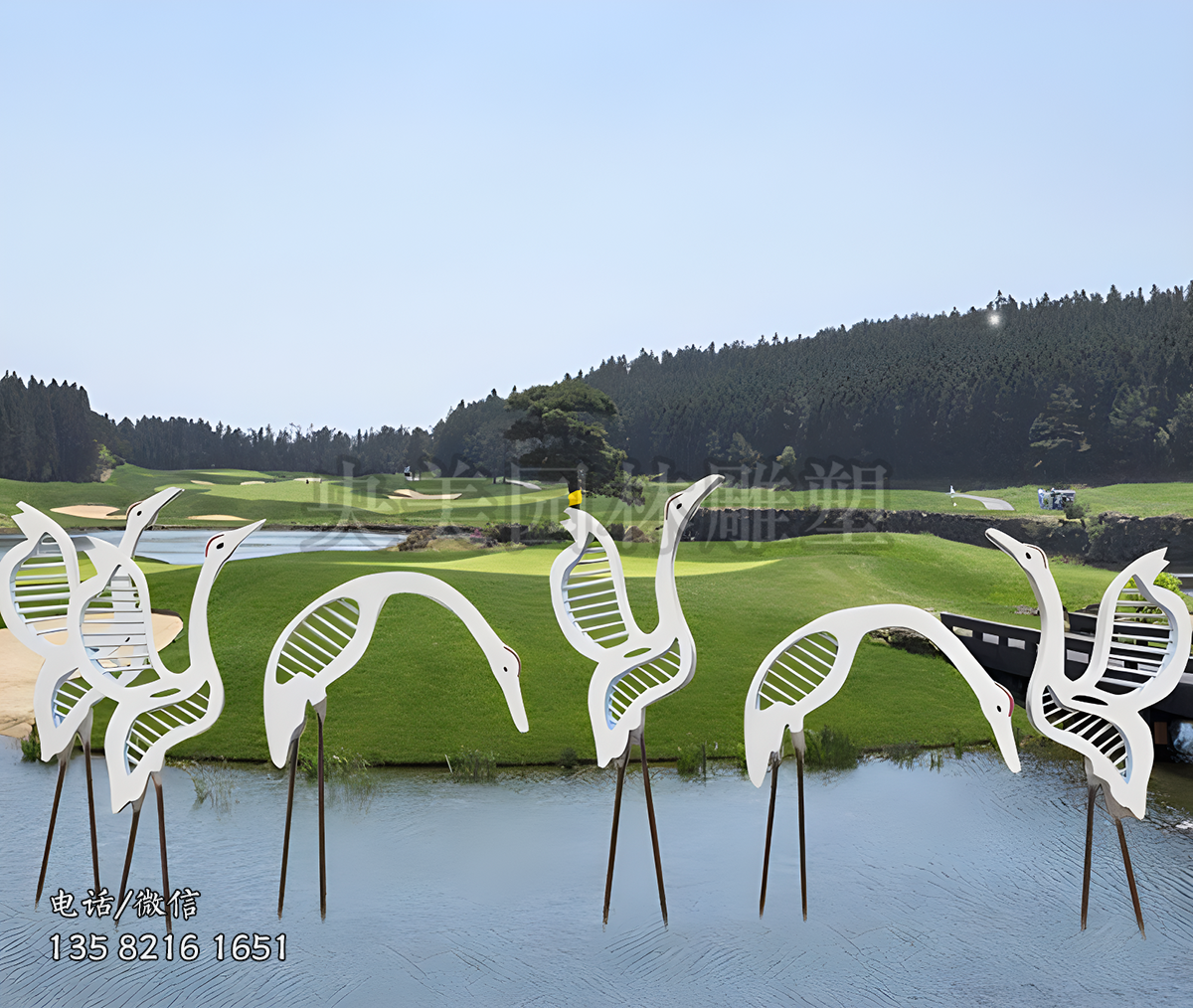 剪影不銹鋼仙鶴雕塑擺件