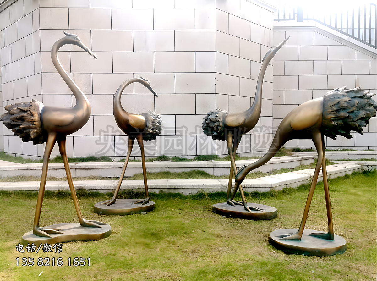 抽象仿黃銅仙鶴雕塑擺件