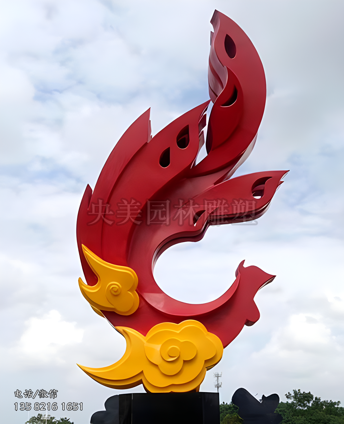 祥云、鳳凰不銹鋼抽象景觀雕塑