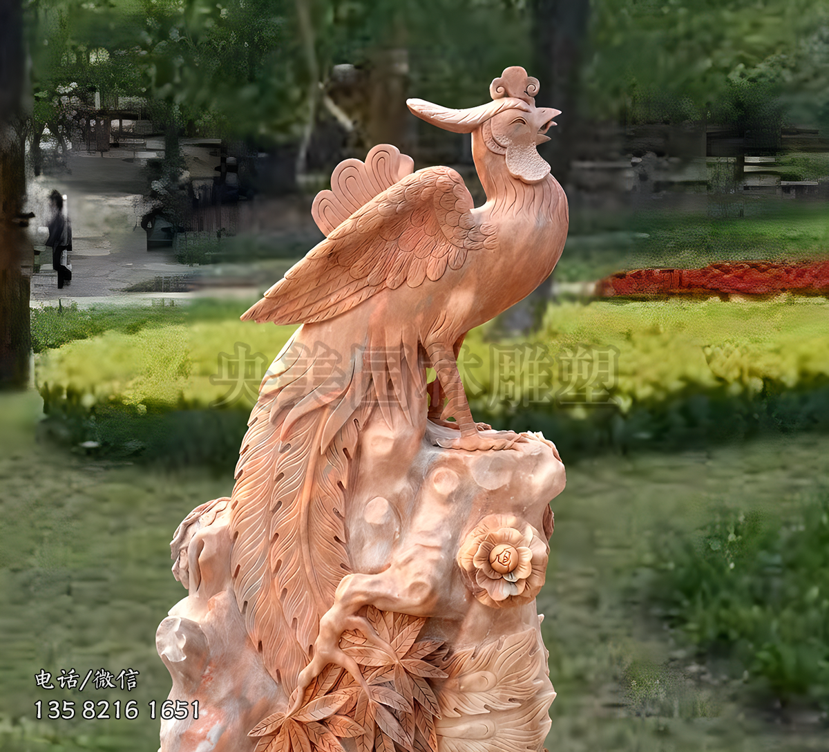 晚霞紅鳳凰景觀雕塑擺件