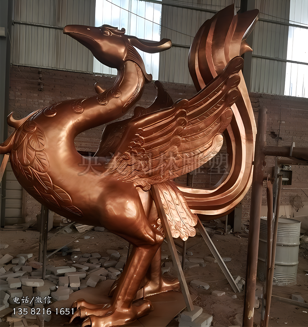 紫銅色銅雕鳳凰雕塑