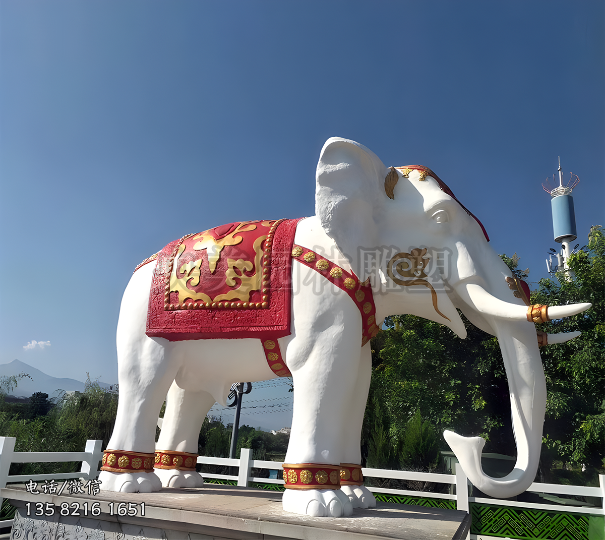 彩繪石雕漢白玉大象雕塑