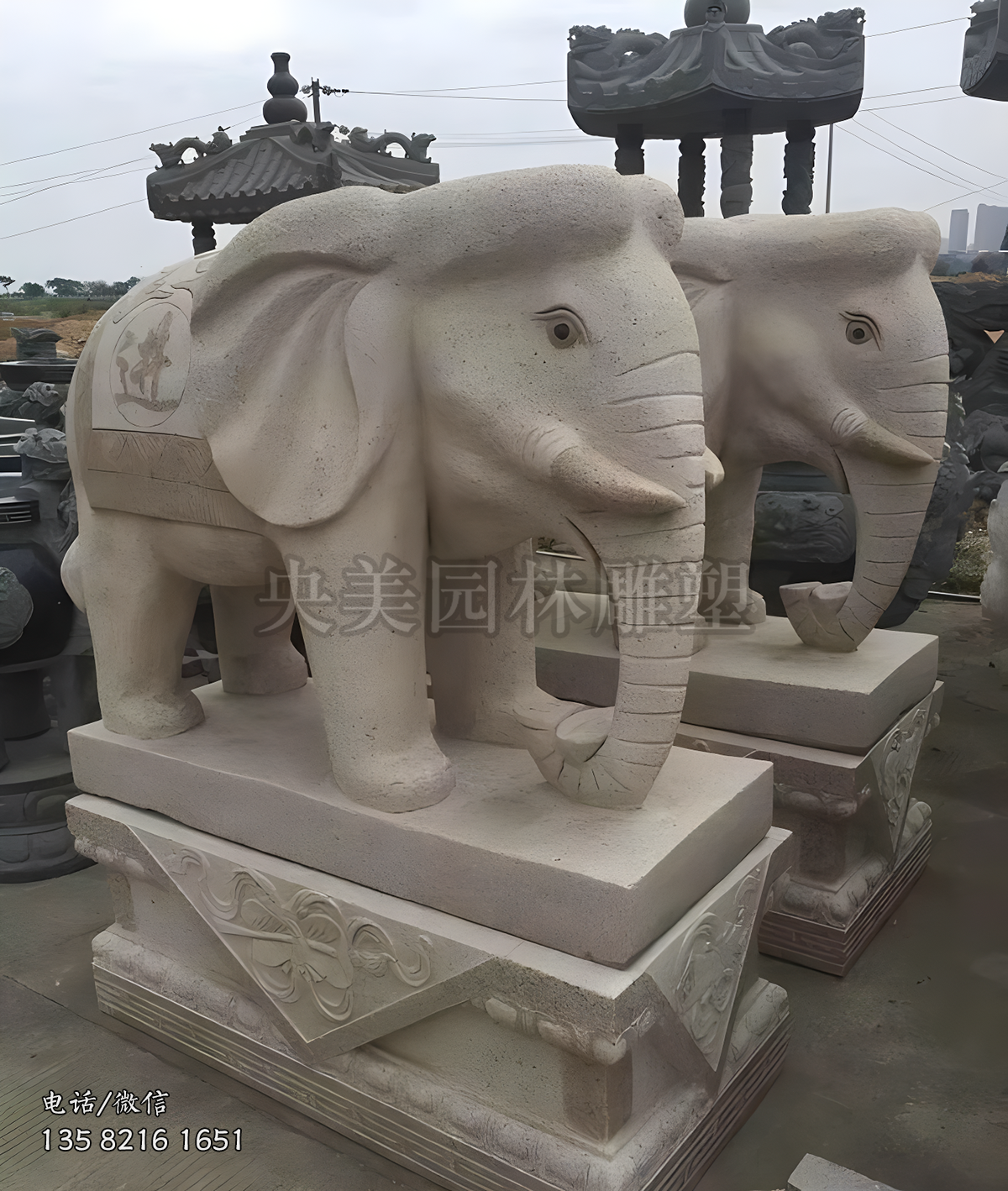 招財進寶花崗巖大象石雕