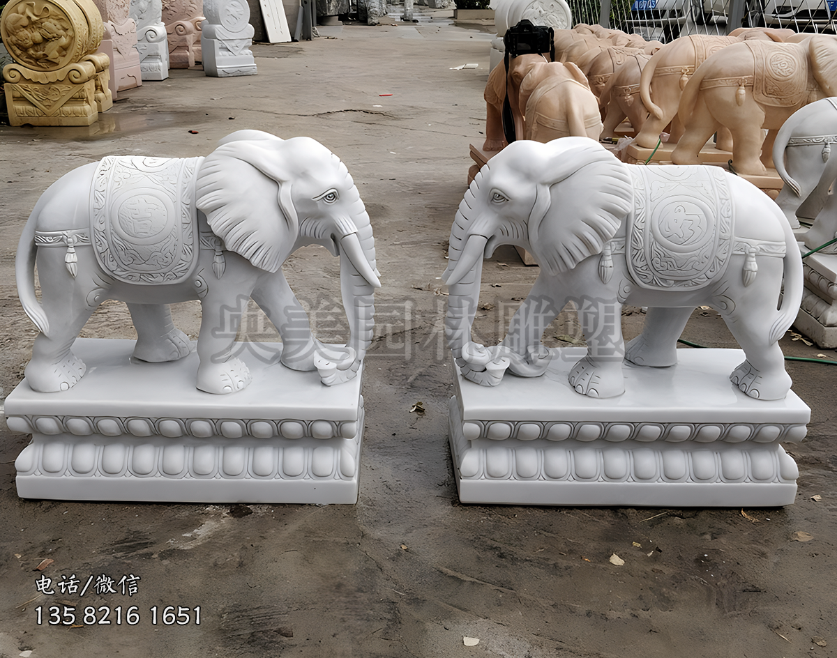 鎮(zhèn)宅招財(cái)門口漢白玉石雕大象雕塑