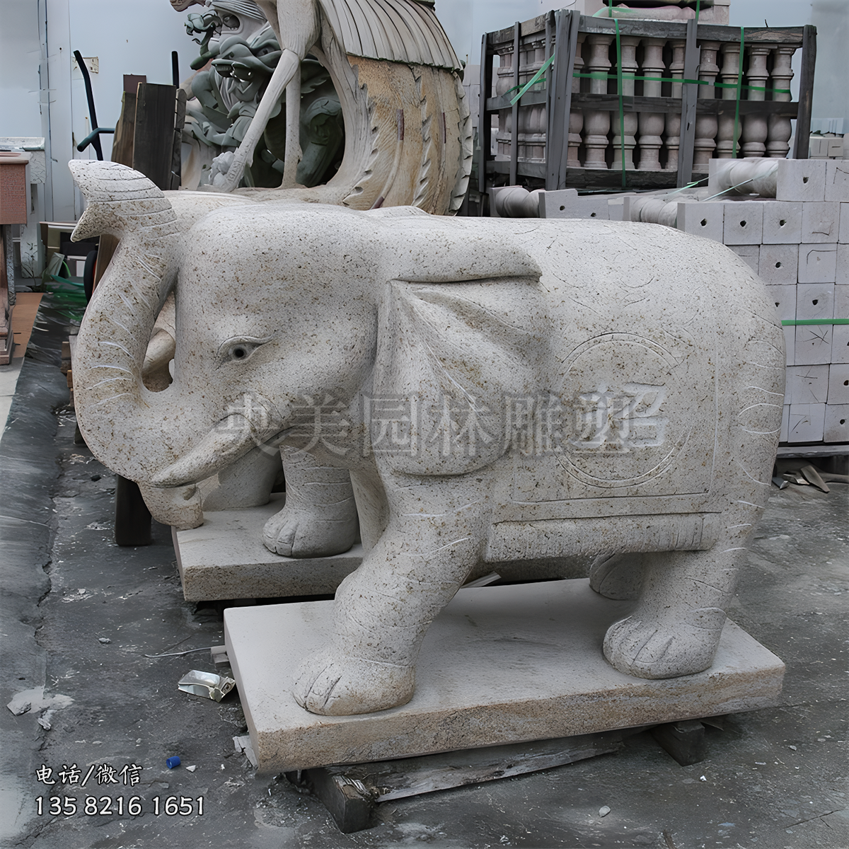 憨態(tài)花崗巖石雕大象雕塑