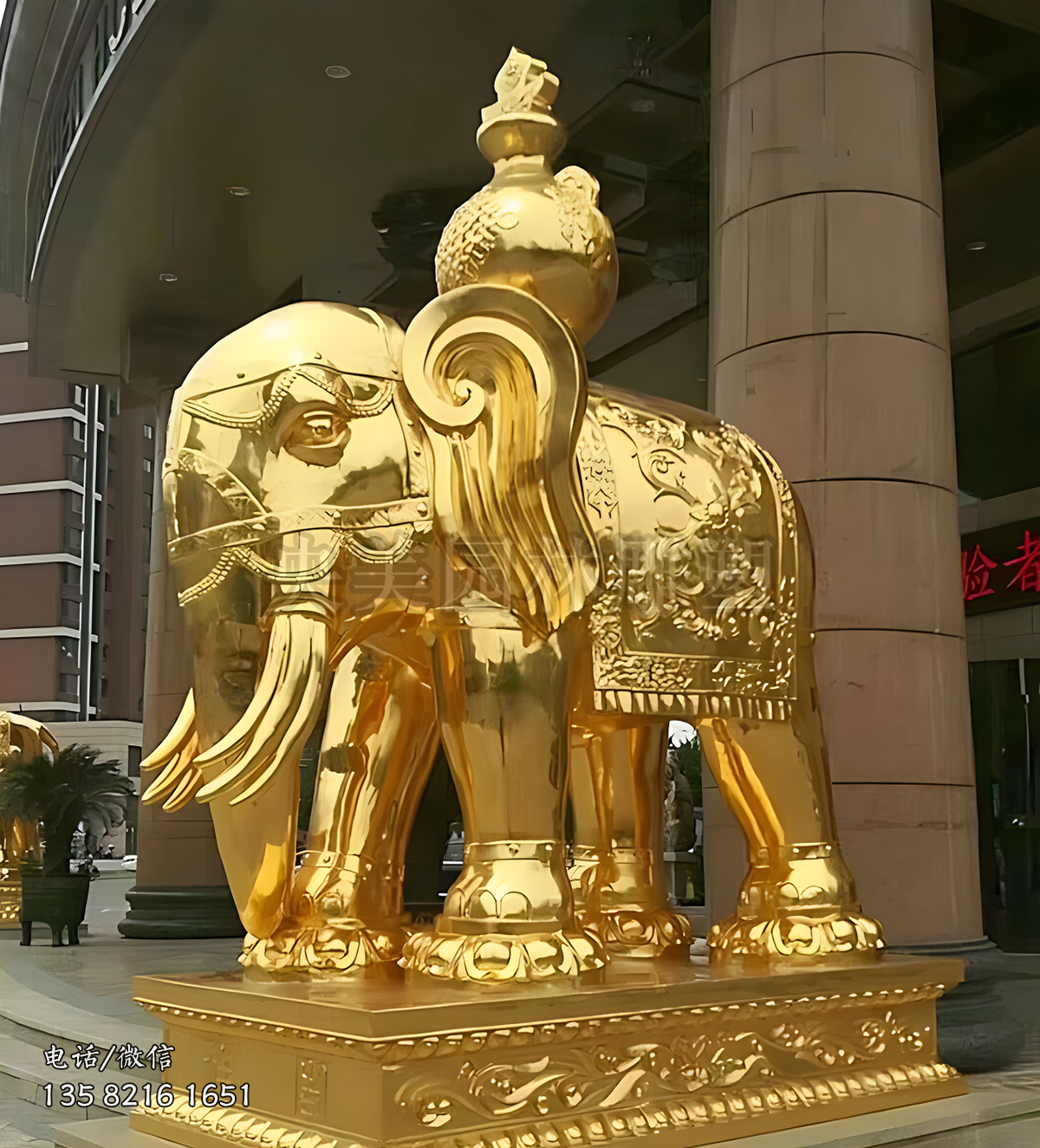 賓館企業(yè)大型鎏金招財大象銅雕