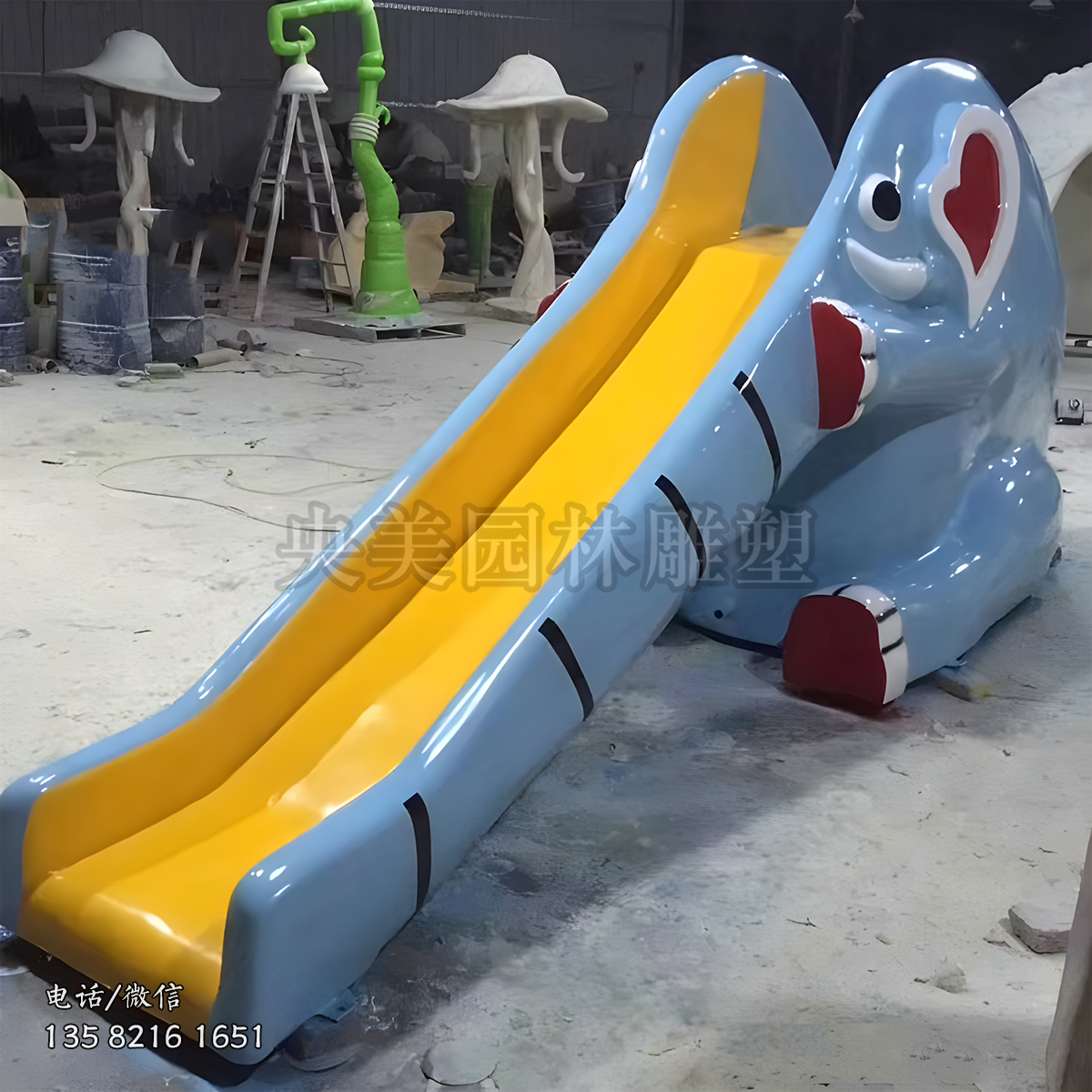 玻璃鋼彩繪大象造型滑梯雕塑