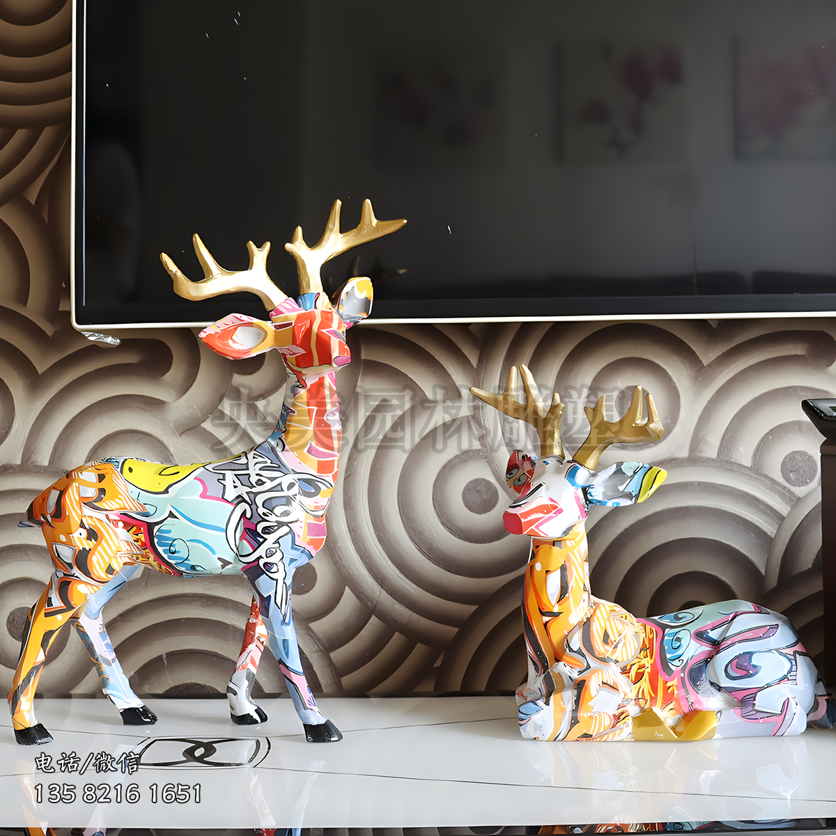 彩繪室內(nèi)美陳擺件梅花鹿雕塑