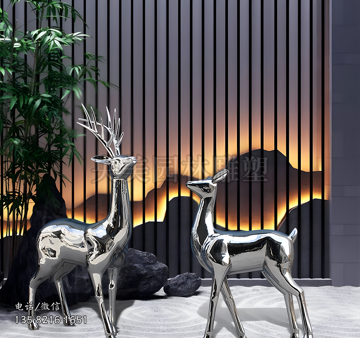 不銹鋼小鹿鏡面動物雕塑