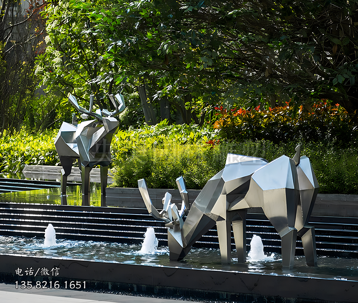 不銹鋼大塊面幾何形梅花鹿雕塑