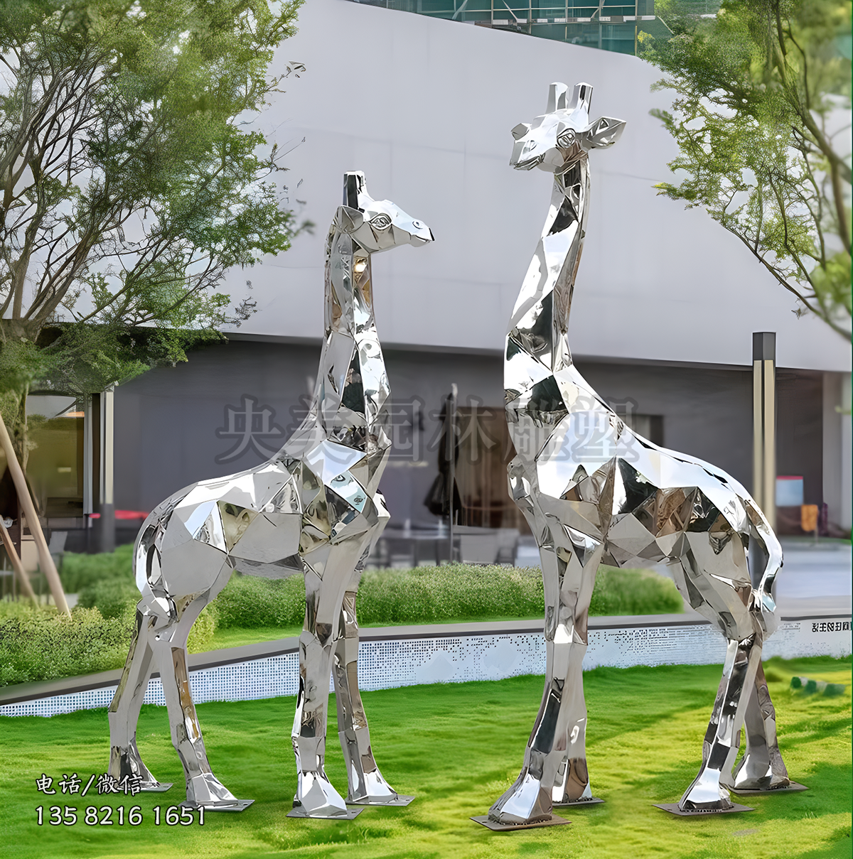 鏡面不銹鋼切面長(zhǎng)頸鹿雕塑
