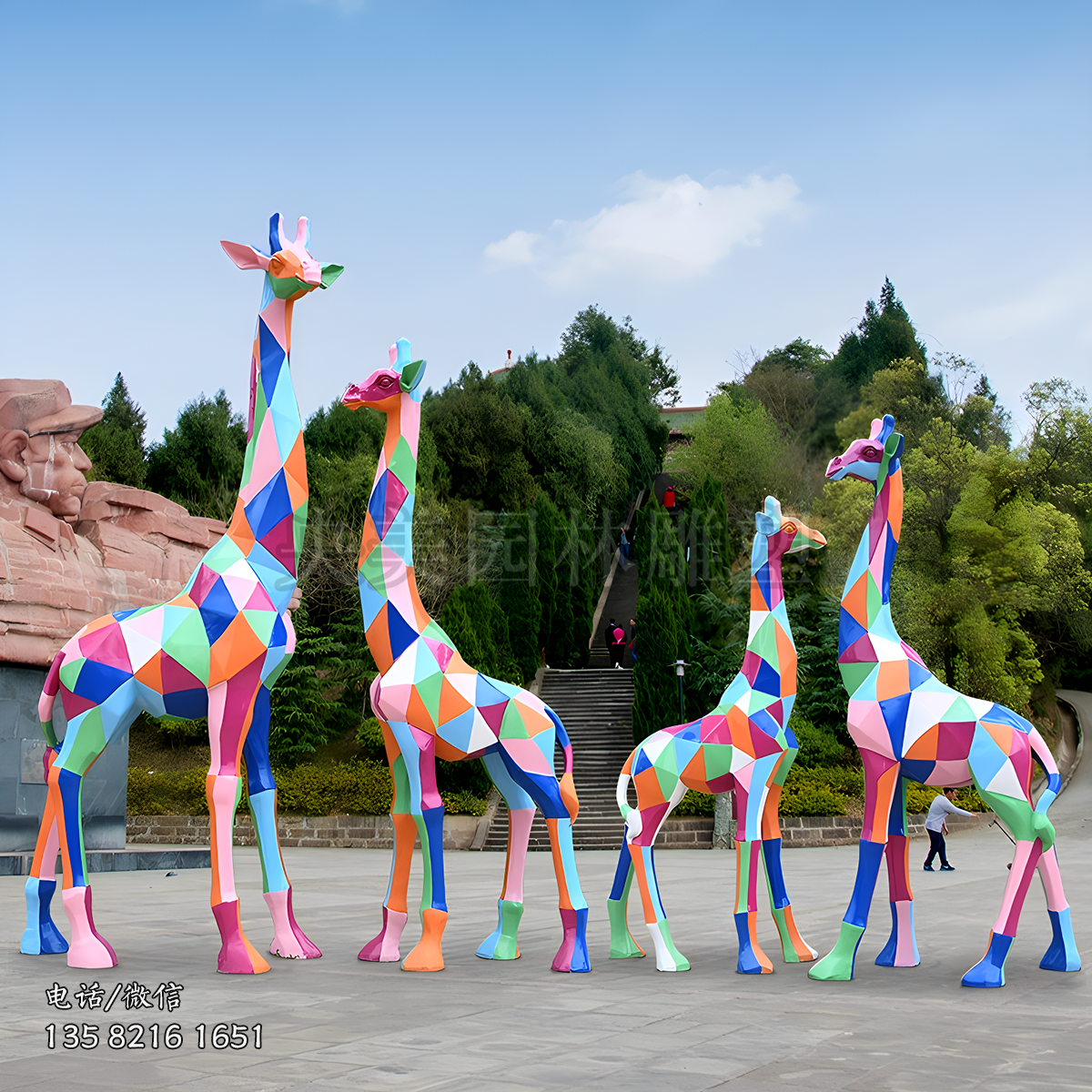 不銹鋼彩繪長(zhǎng)頸鹿雕塑擺件