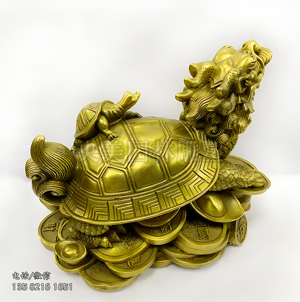 純銅鑄造招財(cái)龍龜?shù)袼軘[件