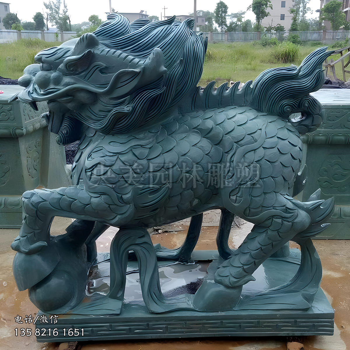 青石麒麟石雕裝飾擺件