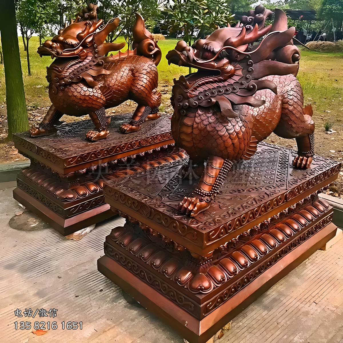 紫銅色純銅麒麟神獸銅雕塑