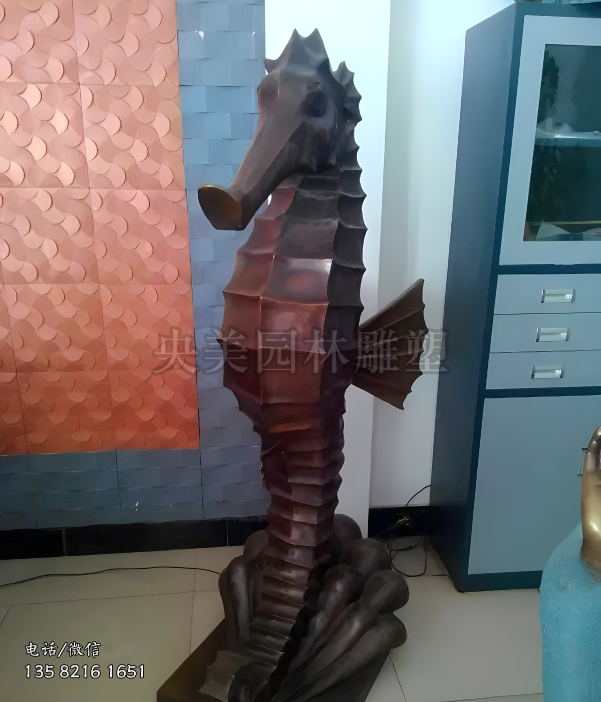 鍛銅海馬造型雕塑擺件