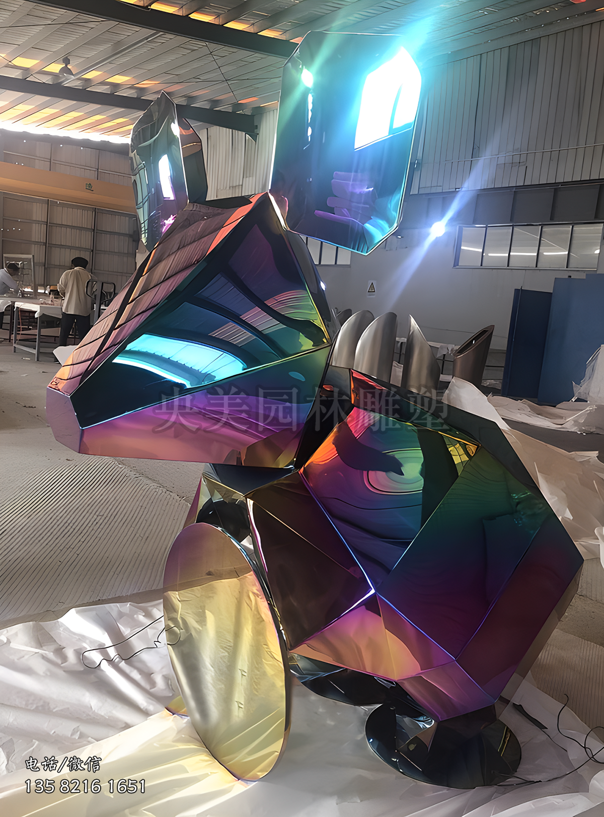 鏡面噴鍍不銹鋼切面米老鼠抽象動(dòng)物雕塑