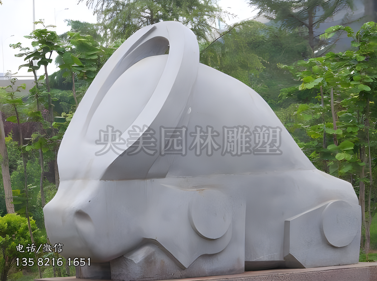 花崗巖丑牛石雕抽象牛雕塑