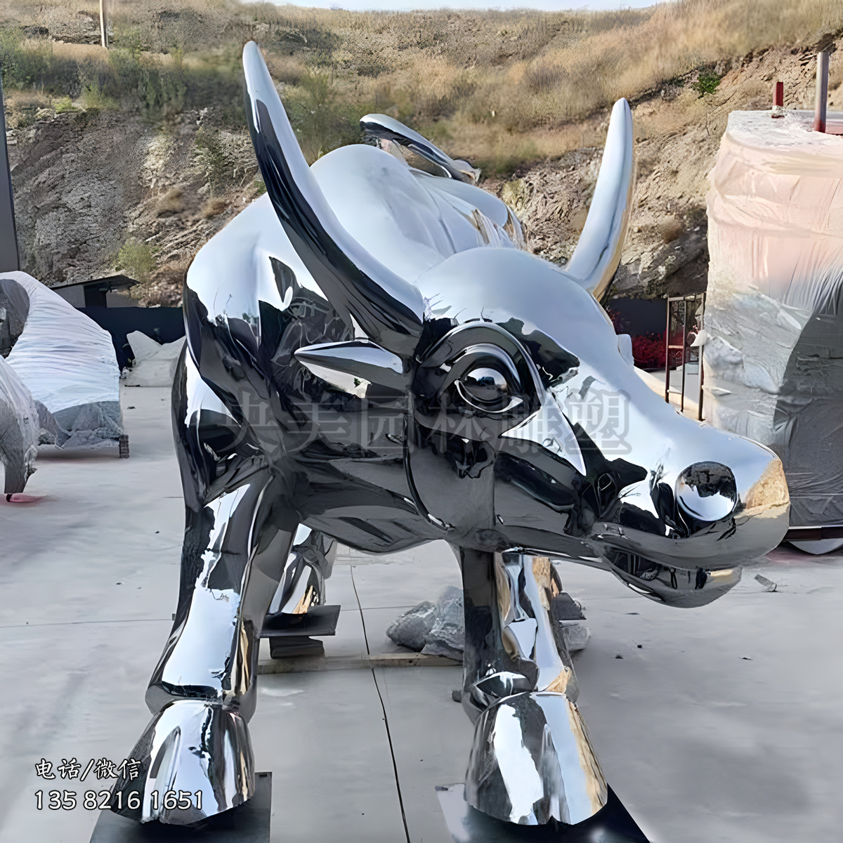 鏡面不銹鋼華爾街牛雕塑