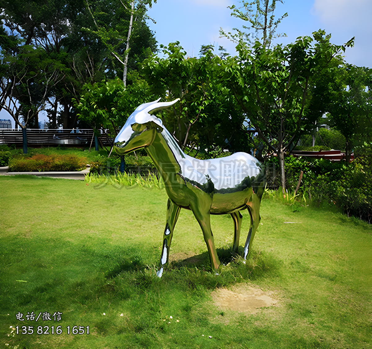 鏡面不銹鋼山羊雕塑