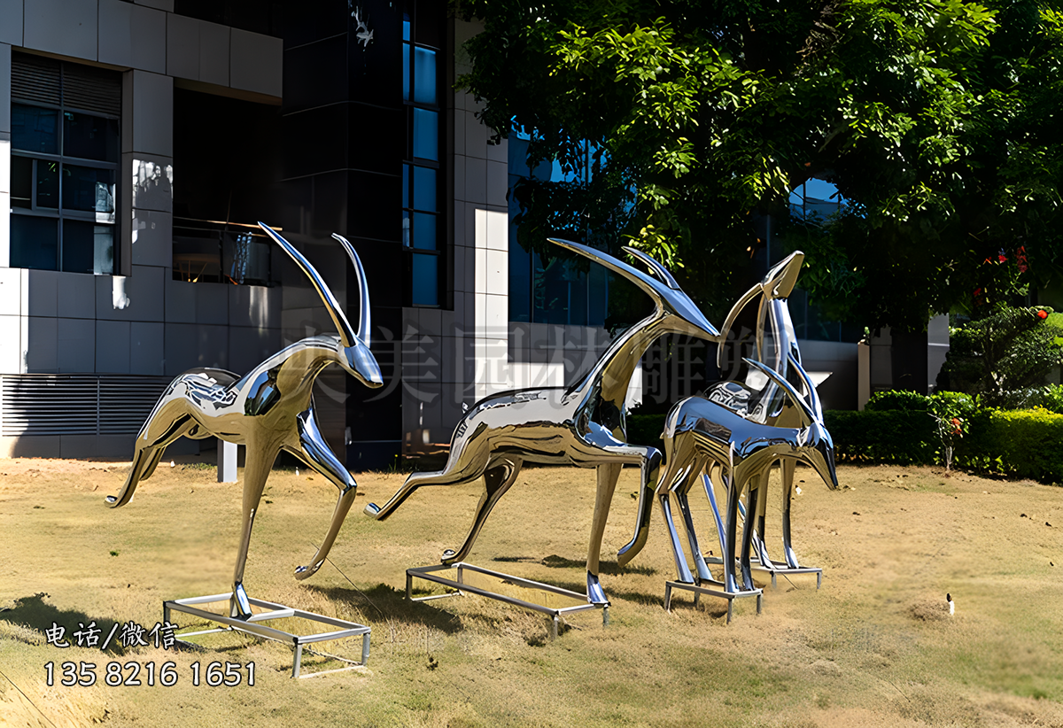 鏡面抽象不銹鋼羊雕塑