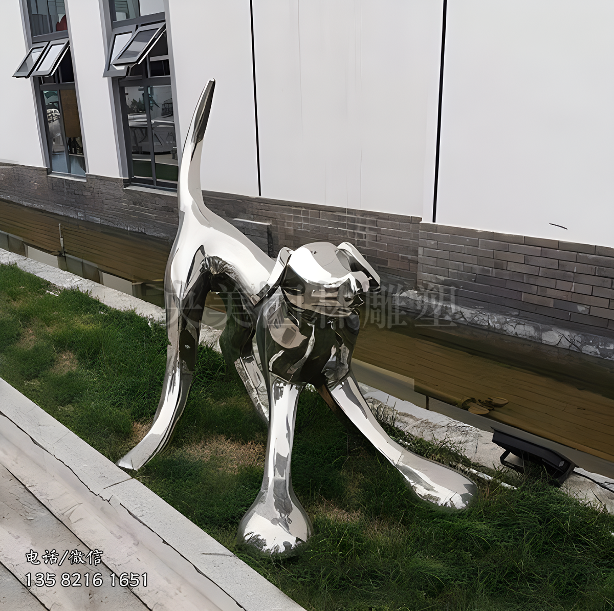 幾何型鏡面不銹鋼狗雕塑