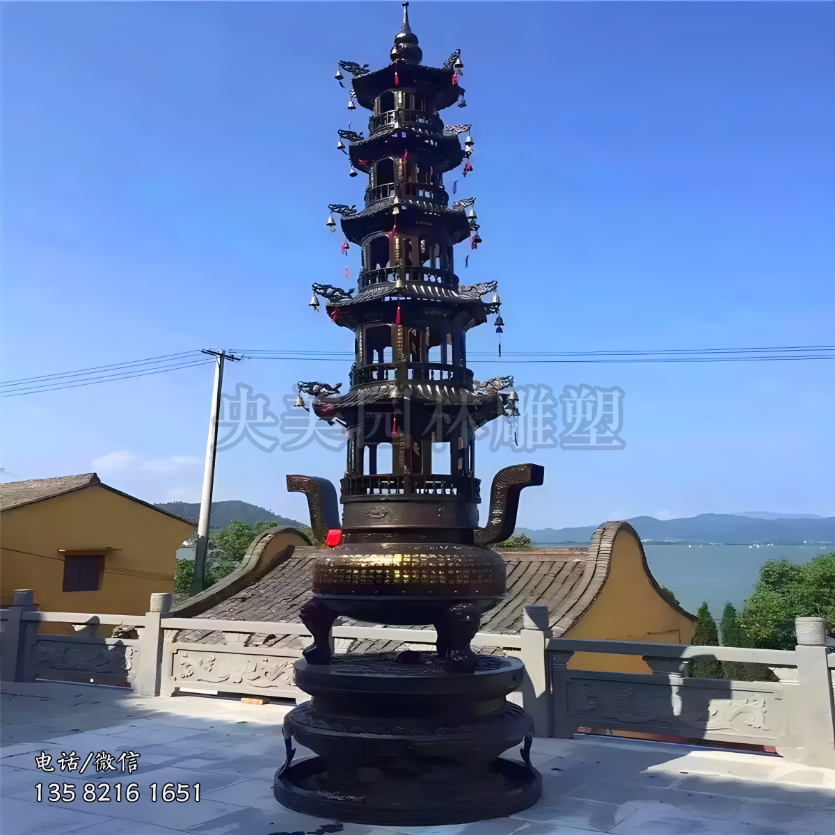 銅雕寺廟香爐雕塑