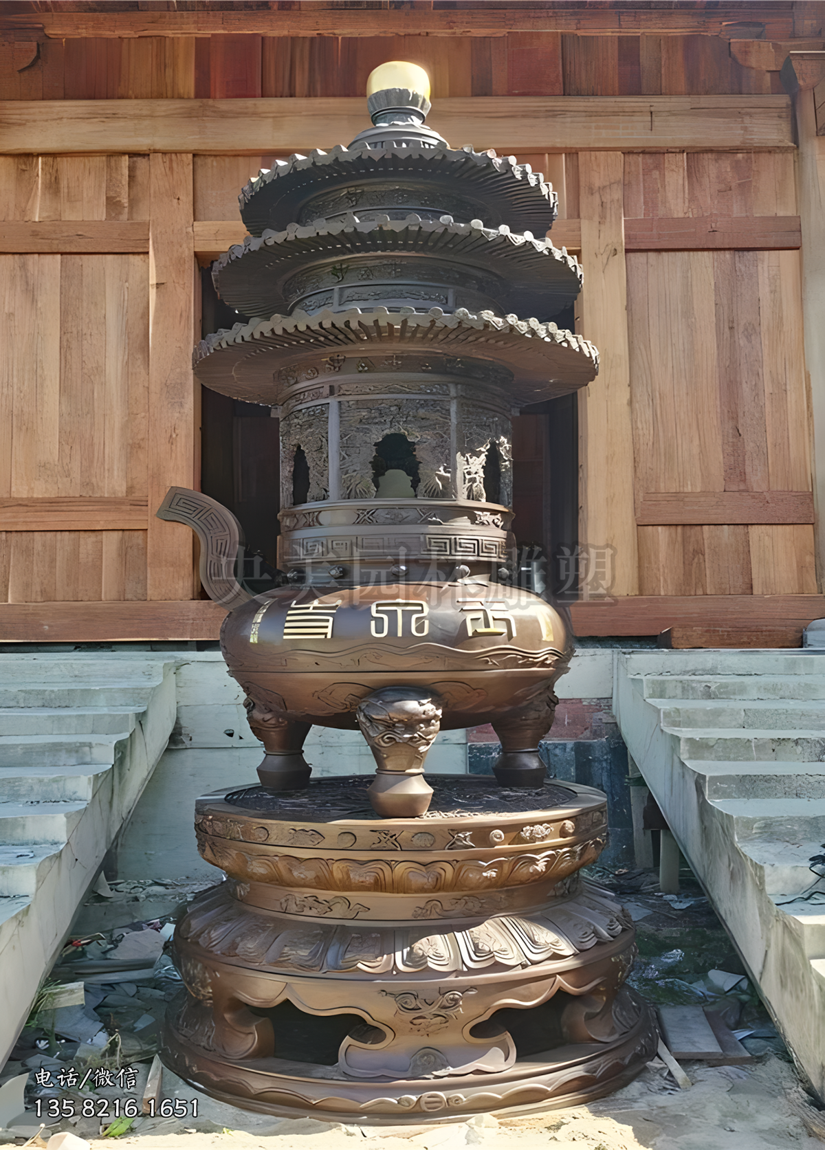 寺廟大型銅鑄香爐雕塑