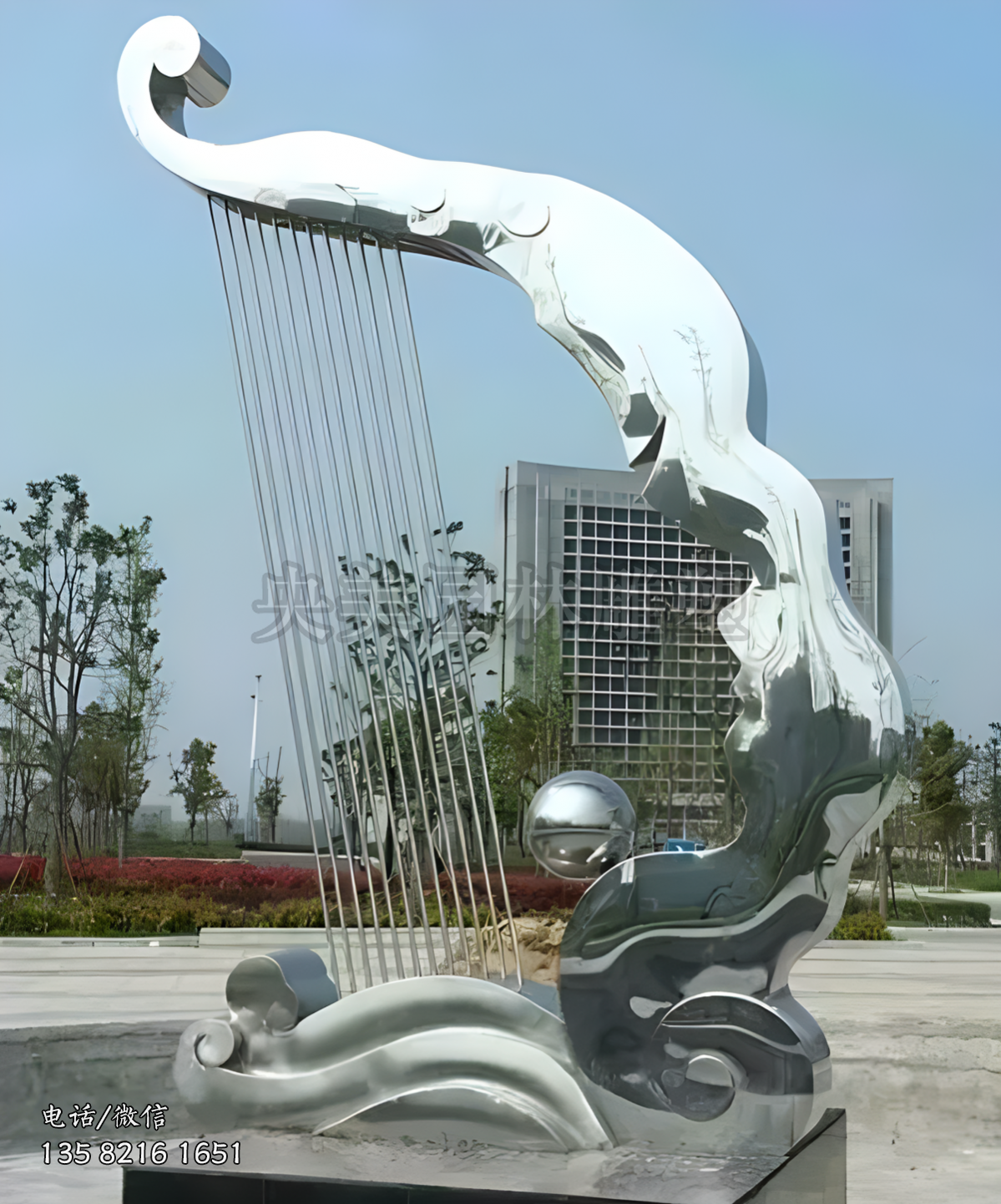 鏡面不銹鋼創(chuàng)意古琴雕塑